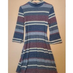 Emma & Michele Women's Striped Midi Dress - Blue and Burgundy